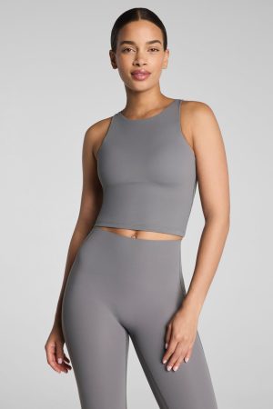 SPANX? BodyLine High Neck Cropped Tank with FlexForm Cups | Anthracite