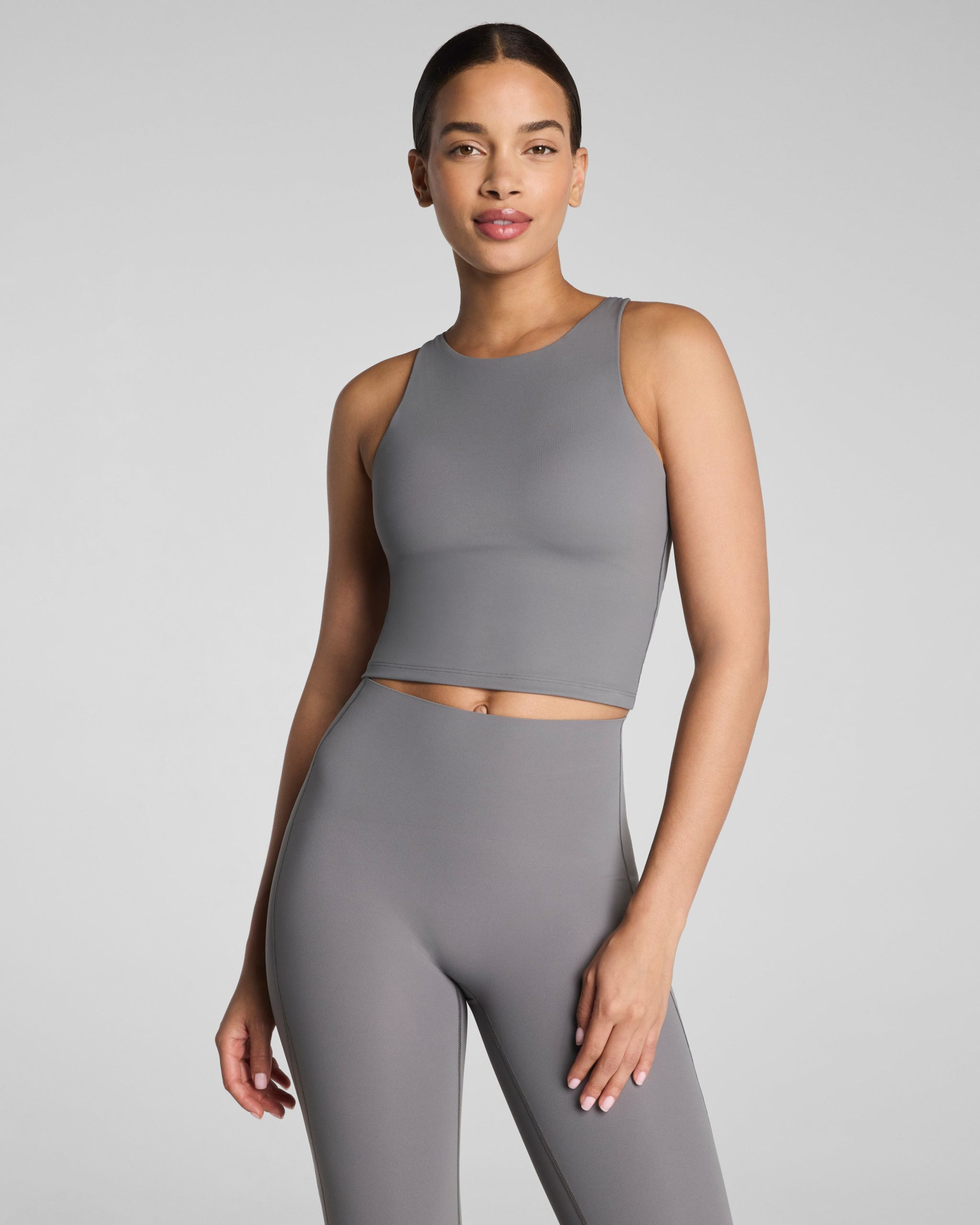 SPANX? BodyLine High Neck Cropped Tank with FlexForm Cups | Anthracite