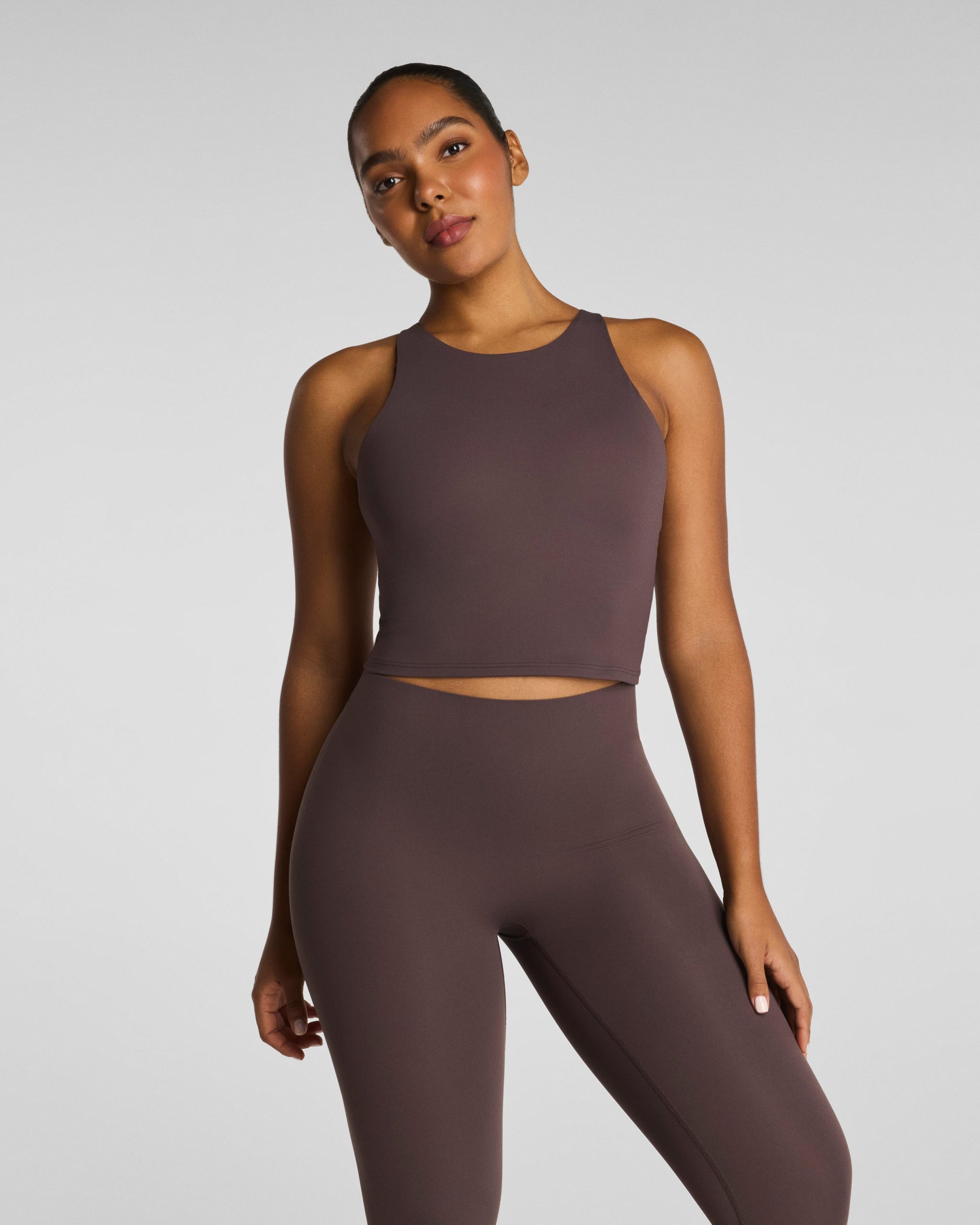 SPANX? BodyLine High Neck Cropped Tank with FlexForm Cups | Dark Cacao