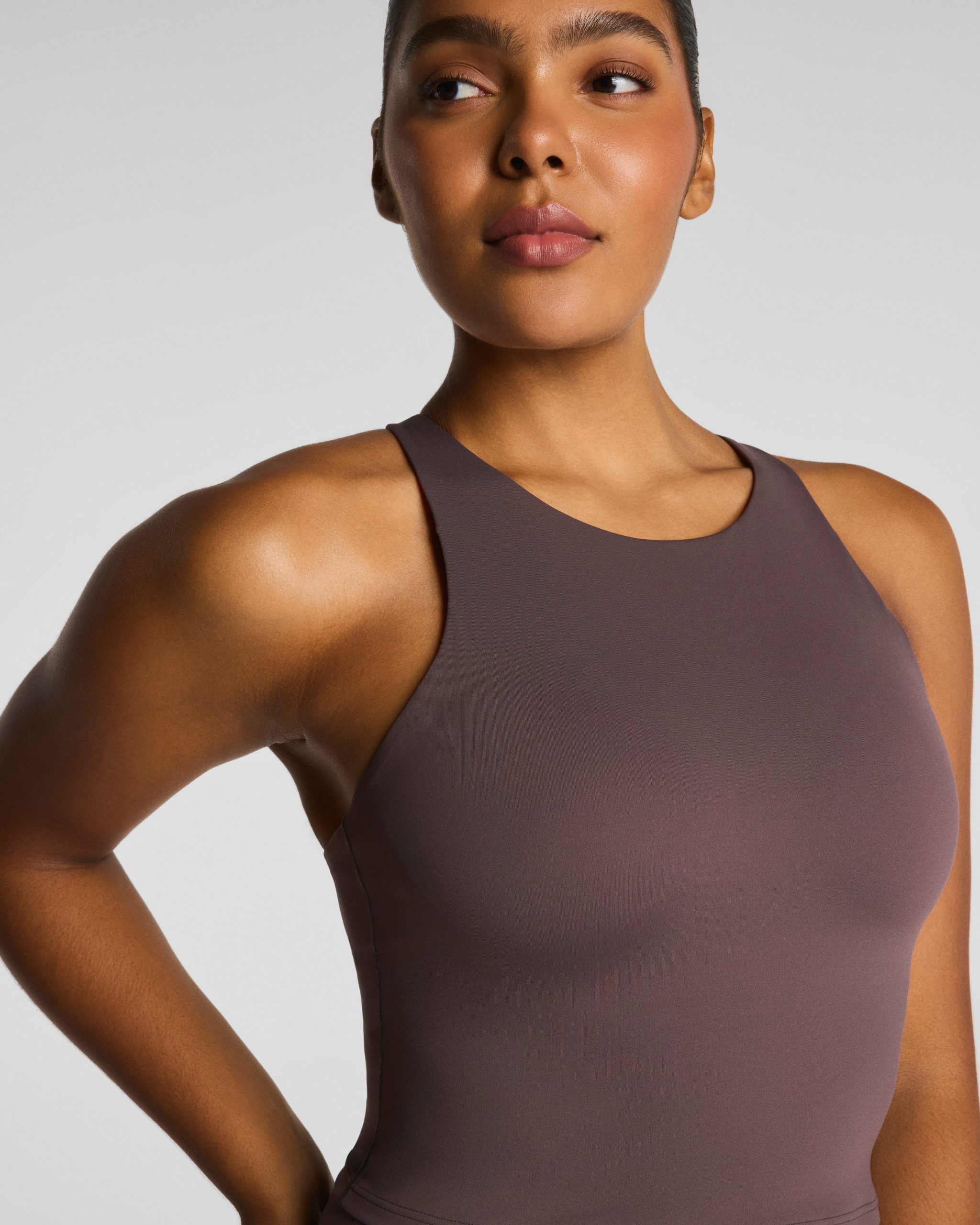 SPANX? BodyLine High Neck Cropped Tank with FlexForm Cups | Dark Cacao - Image 3