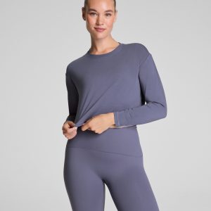 SPANX? Outpace Cropped Long Sleeve Top | Pewter