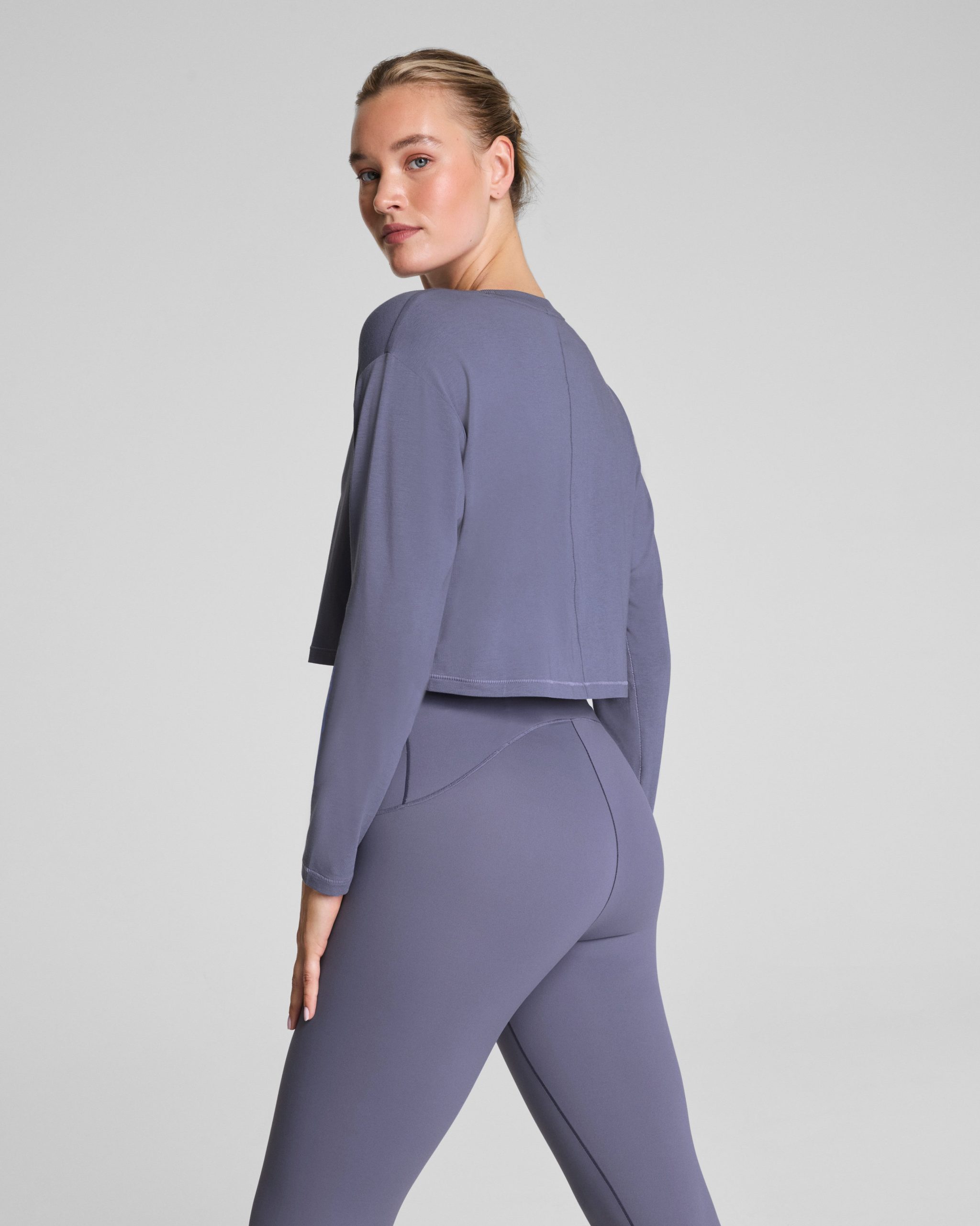 SPANX? Outpace Cropped Long Sleeve Top | Pewter - Image 2