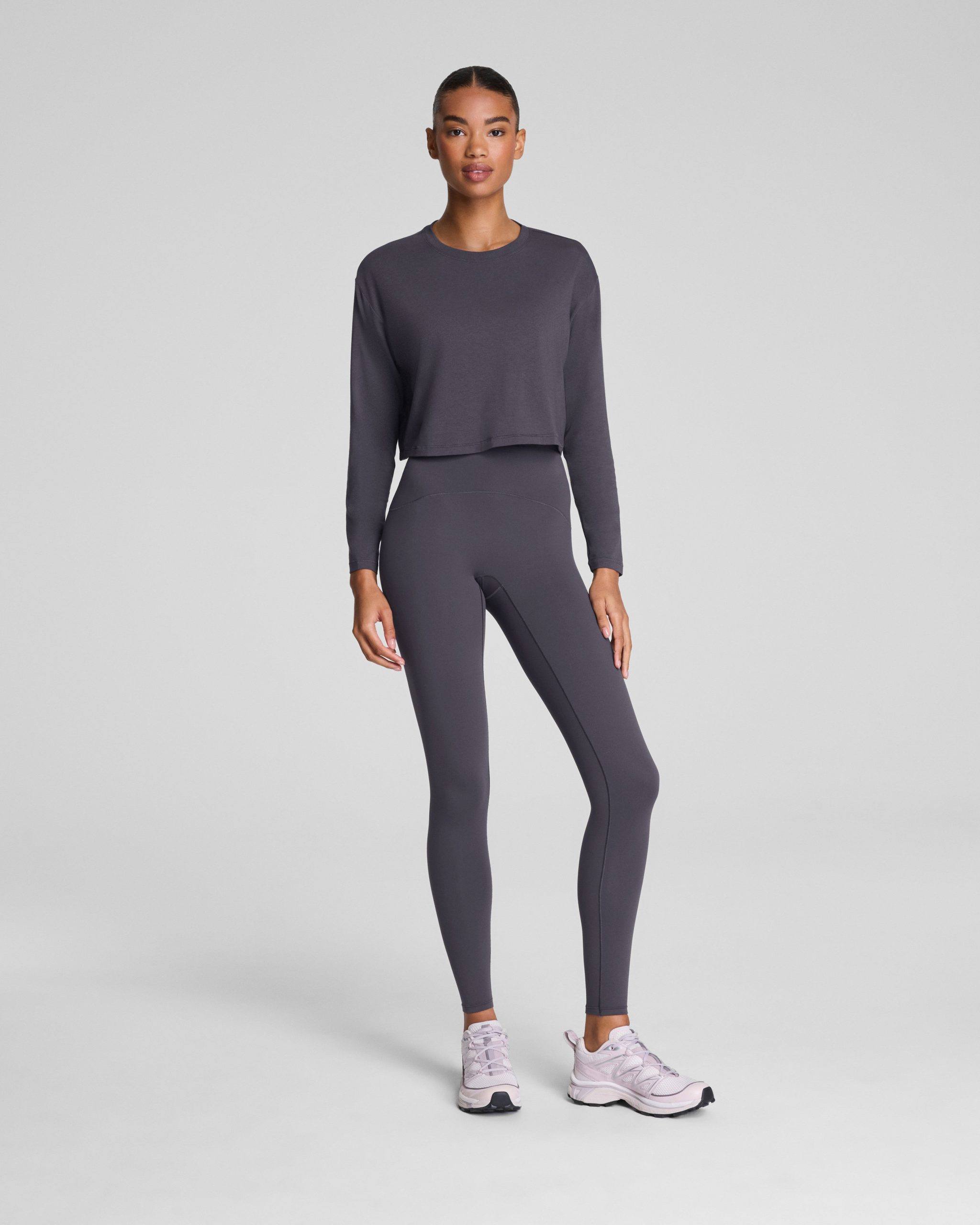 SPANX? Outpace Cropped Long Sleeve Top | Storm - Image 4