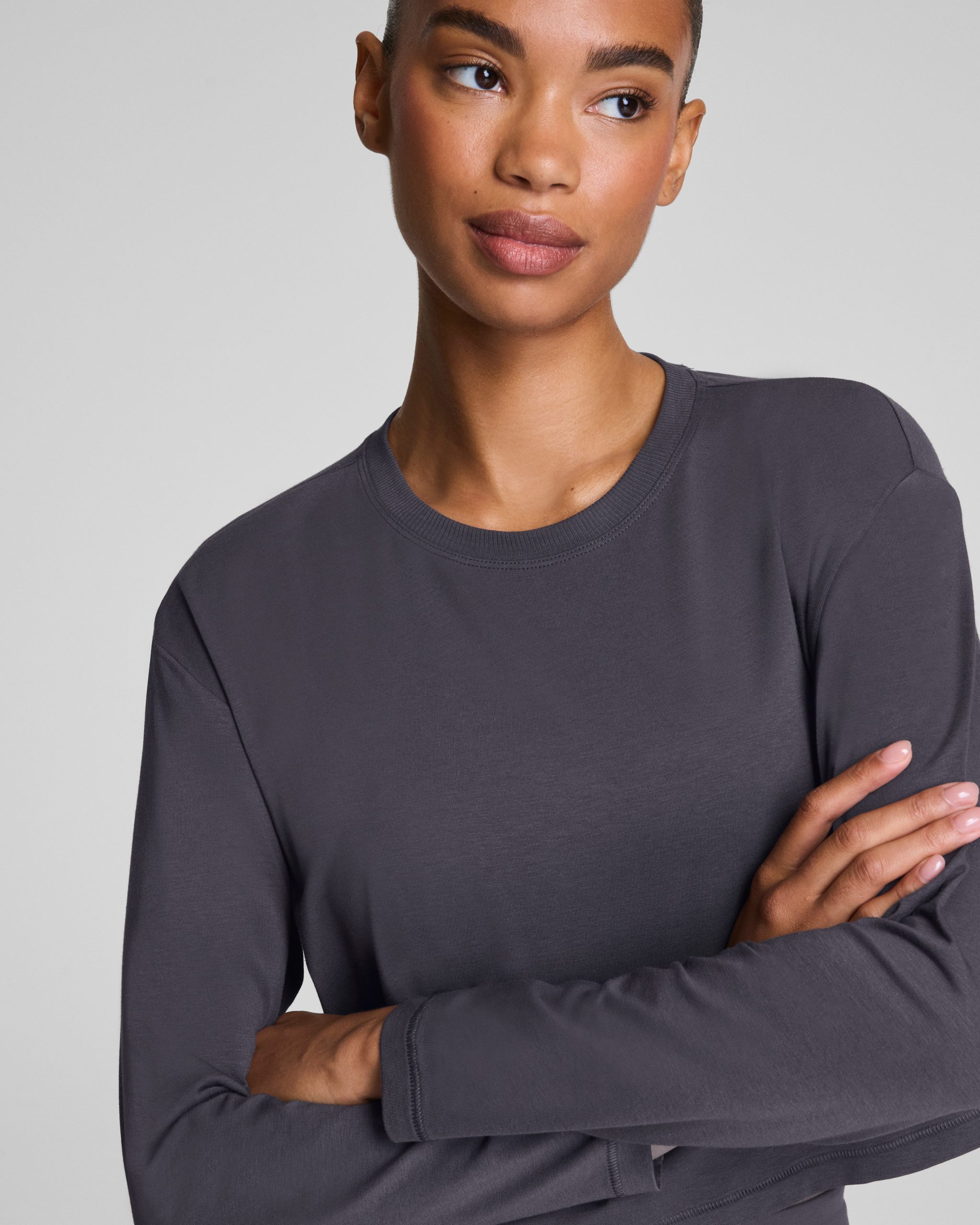 SPANX? Outpace Cropped Long Sleeve Top | Storm - Image 3